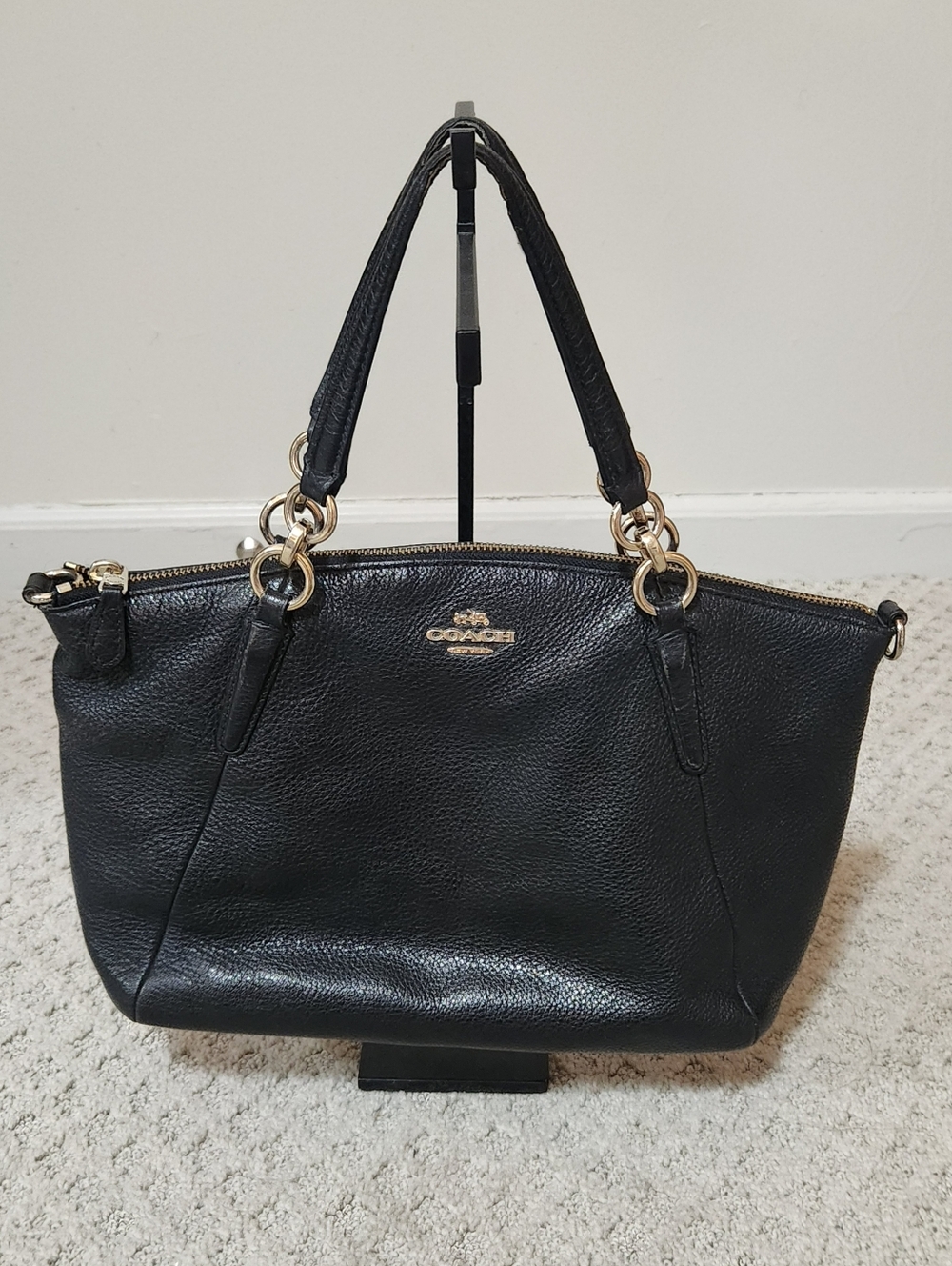 Coach Kelsey Small Black Pebbled Leather Satchel Two Handled Bag Purse